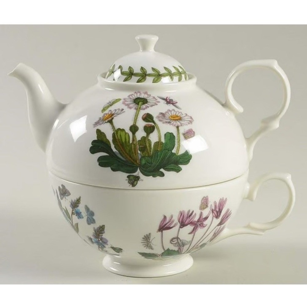 Unused COLLECTIBLE ~ PORTMEIRION TEA POT & TEA CUP SET BOTANIC GARDEN